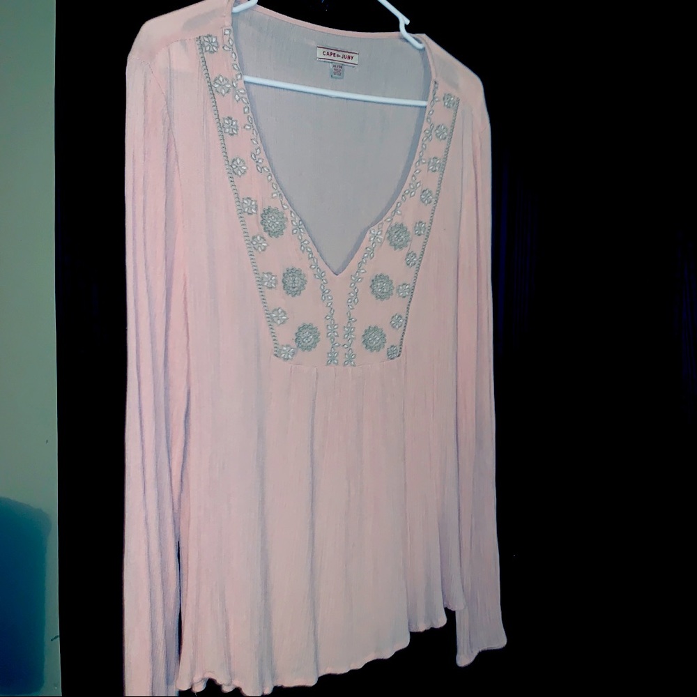 Chiffon Pink Women’s Long Sleeve Top V-Neck